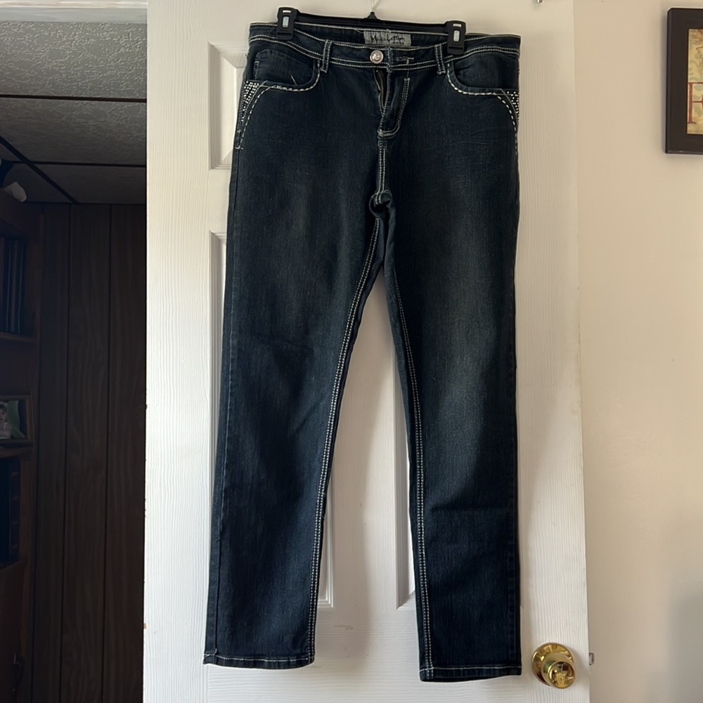 Miss bottom denim with rhinestones detail skinny jeans size 12